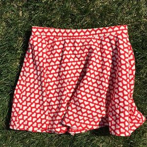 Red and white Valentine’s Day skirt with hearts